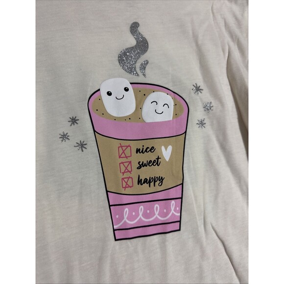 Wonder Nation Girl's Long Sleeve 2 Pack Print Cats & Hot Chocolate Pink Large - Picture 4 of 7